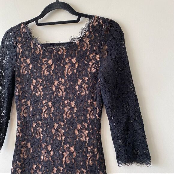 Aritiza-T.Babaton Lace 3/4 Sleeve Black & Nude Mini Dress (Size:0) - Picture 5 of 10